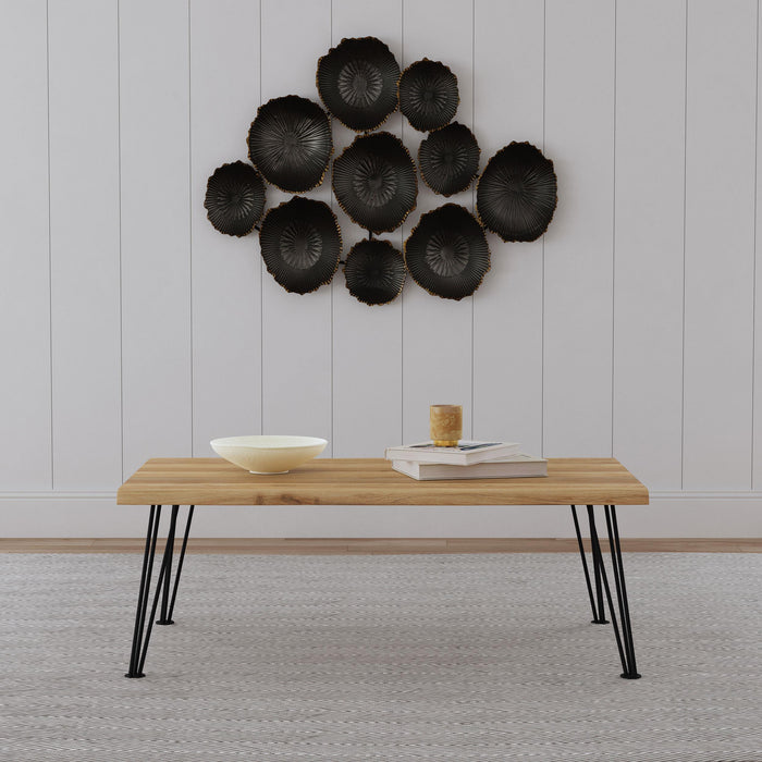 Zander Coffee Table with Hairpin Leg Natural and Matte Black