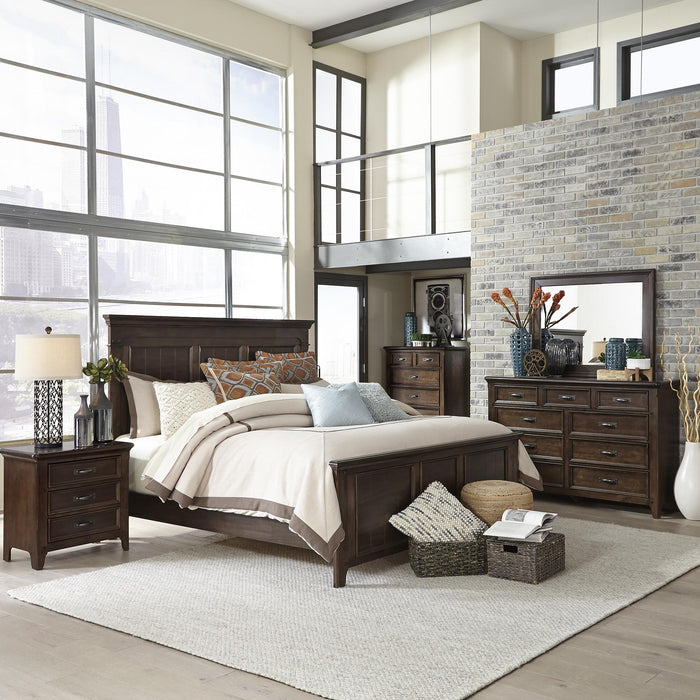 Saddlebrook Queen Panel Bed, Dresser & Mirror, Chest, Nightstand