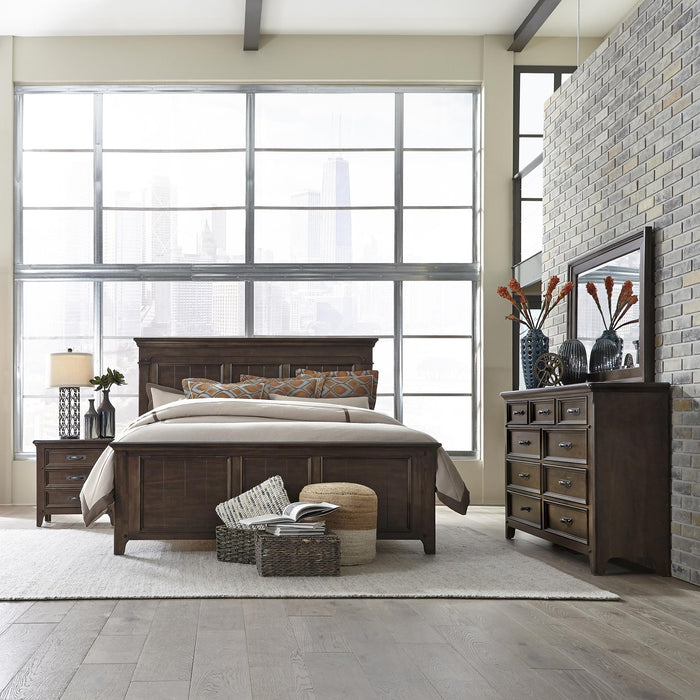 Saddlebrook Queen Panel Bed, Dresser & Mirror, Nightstand
