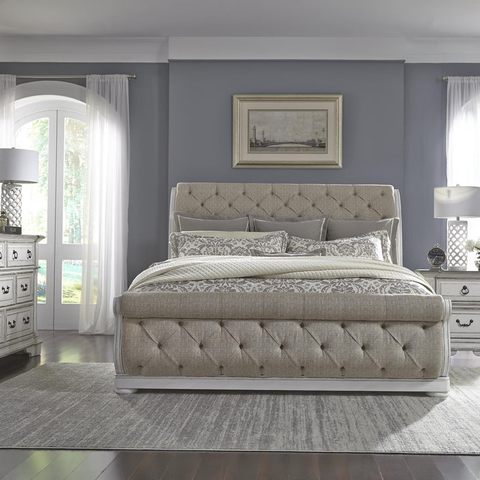 Abbey Park King Uph Sleigh Bed, Dresser & Mirror, Nightstand
