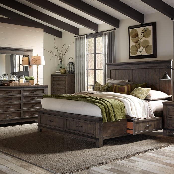 Thornwood Hills King Two Sided Storage Bed, Dresser & Mirror, Chest