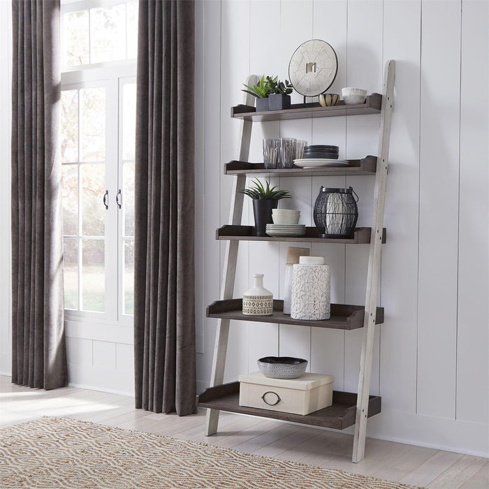 Liberty Furniture Farmhouse Leaning Bookcase in White/Oak