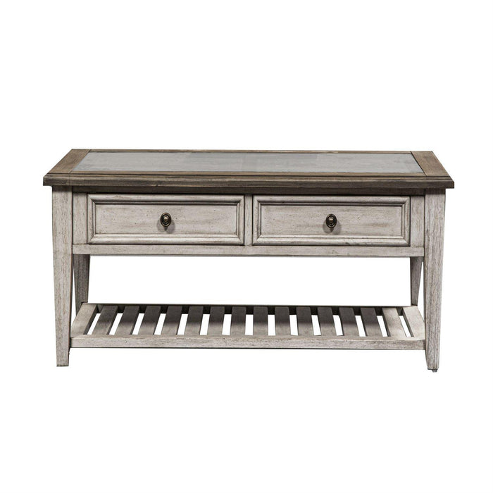 Liberty Heartland Rect Ceiling Tile Cocktail Table in Antique White