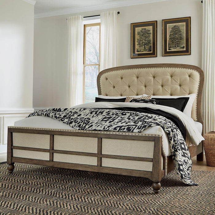Liberty Furniture Americana Farmhouse Queen Shelter Bed in Dusty Taupe and Black