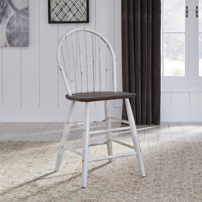 Liberty Furniture Farmhouse Windsor Back Counter Chair in White/Oak (Set of 2)