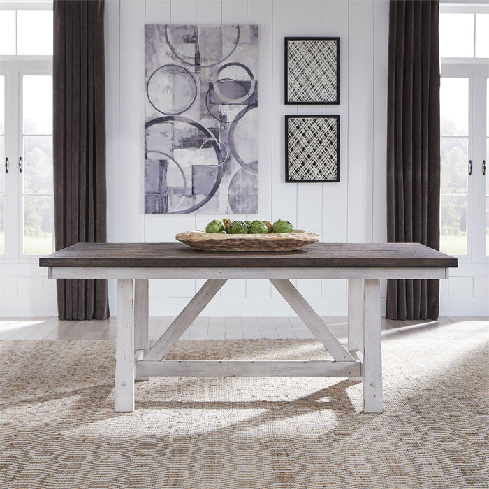 Liberty Furniture Farmhouse Fixed Top Trestle Table in White/Oak