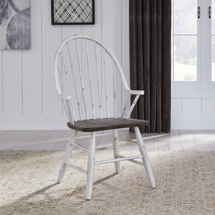 Liberty Furniture Farmhouse Windsor Back Arm Chair in White/Oak (Set of 2)