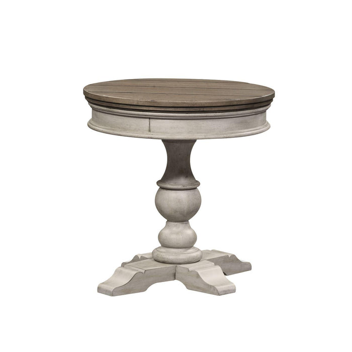 Liberty Heartland Round Pedestal Chair Side Table in Antique White