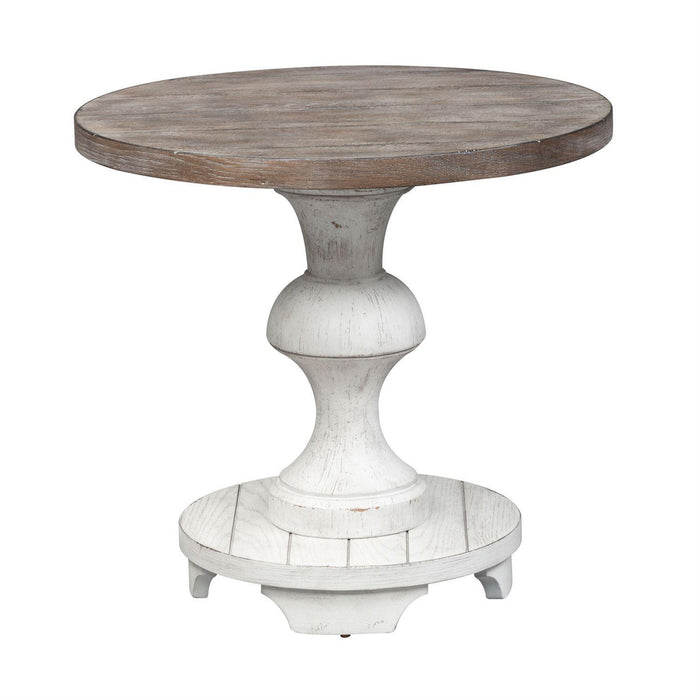 Liberty Sedona Round End Table in Heavy Distressed White