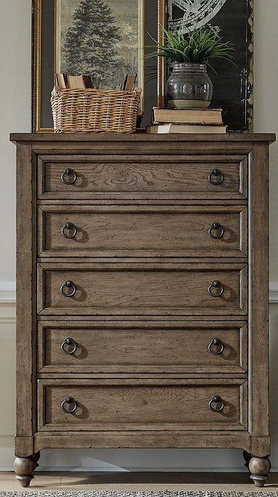 Liberty Furniture Americana Farmhouse 5 Drawer Chest in Dusty Taupe and Black