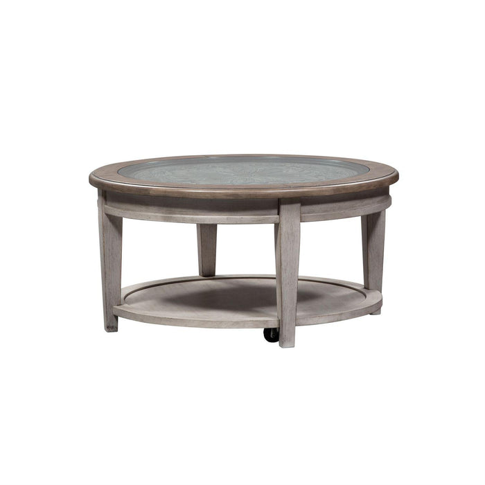 Liberty Heartland Round Ceiling Tile Cocktail Table in Antique White