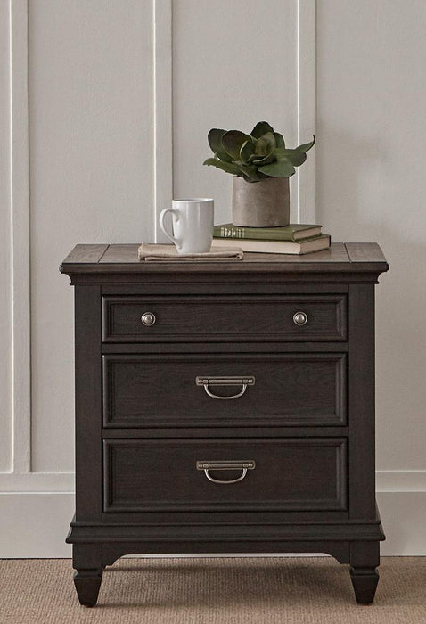 Liberty Furniture Allyson Park 3 Drawer Nightstand with Charging Station Wirebrushed Black Forest