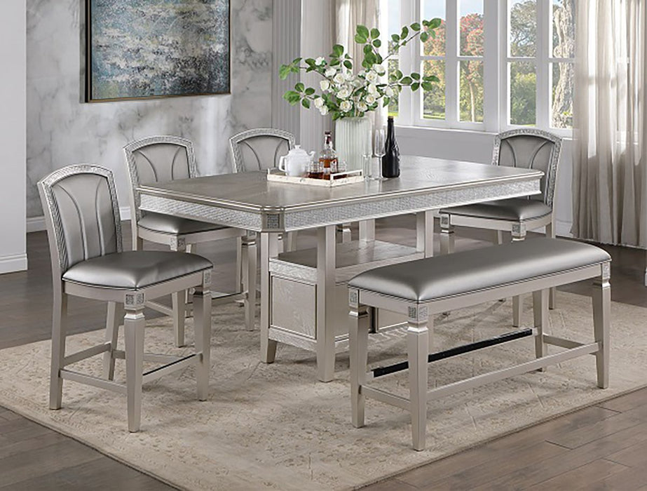 Crown Mark Furniture Klina Counter Height Bench in Silver
