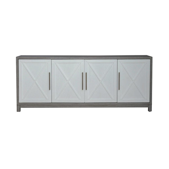Liberty Furniture Palmetto Heights 78 Inch TV Console in Shell White/ Driftwood