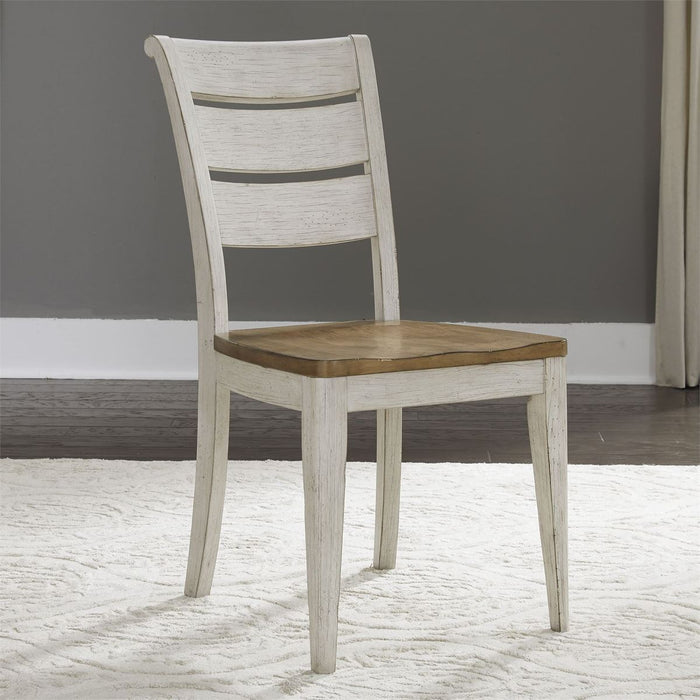 Liberty Furniture Farmhouse Reimagined Ladder Back Side Chair (RTA) in Antique White (Set of 2)